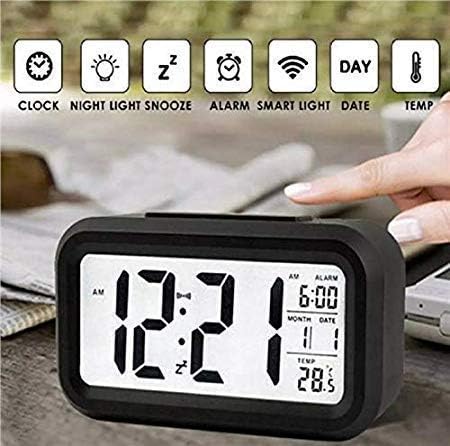AUREVO Digital Alarm Clock with Auto Sensor, Date & Temperature Display, Compact Desk Clock for Home & Office