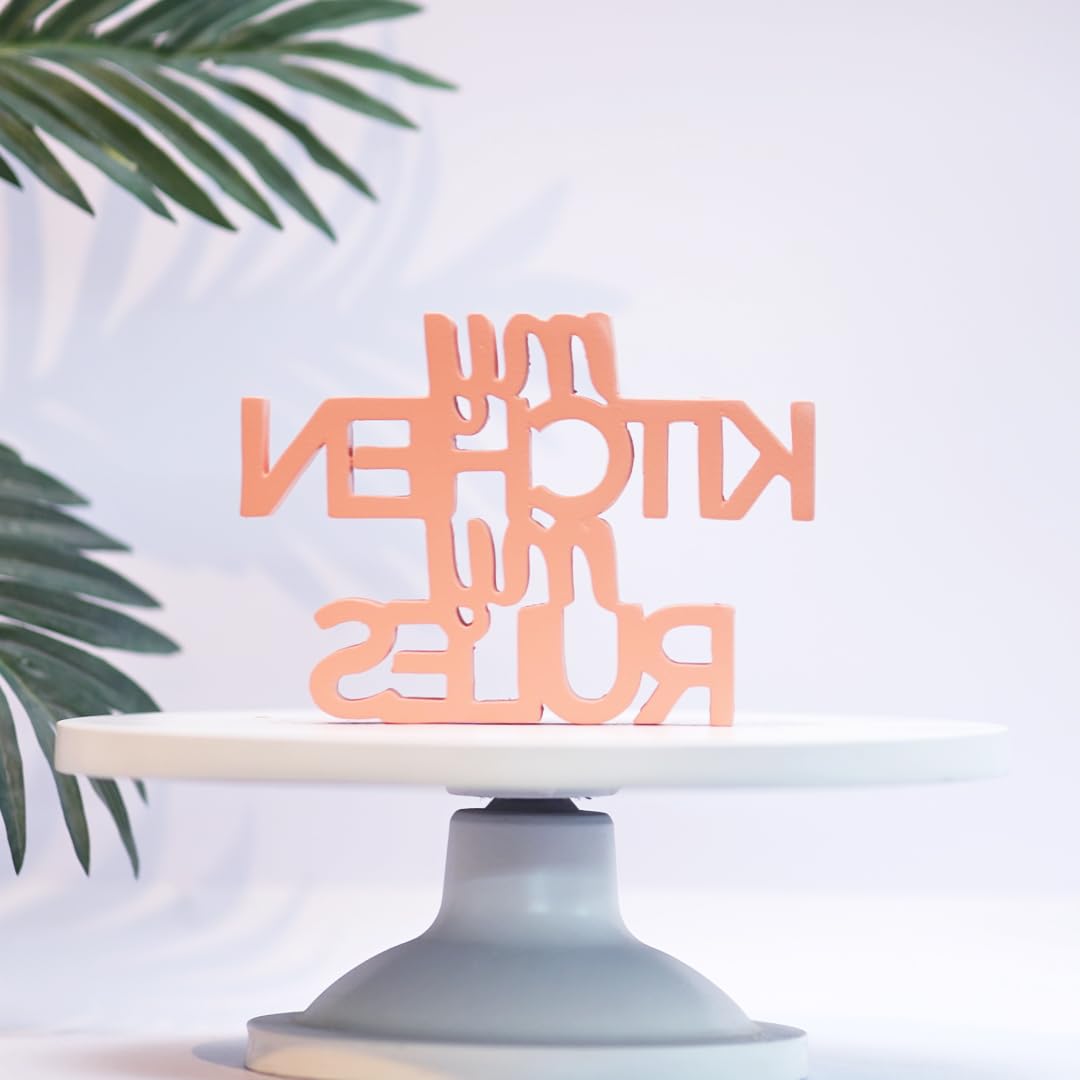 NUKKAD TALES My Kitchen My Rules Peach Quirky Showpiece Home Decor Items For Kitchen Birthday Gift Items For Chef For Foodies Gift For Mom (7 X 5 Inch) Engineered Wood, Fantasy