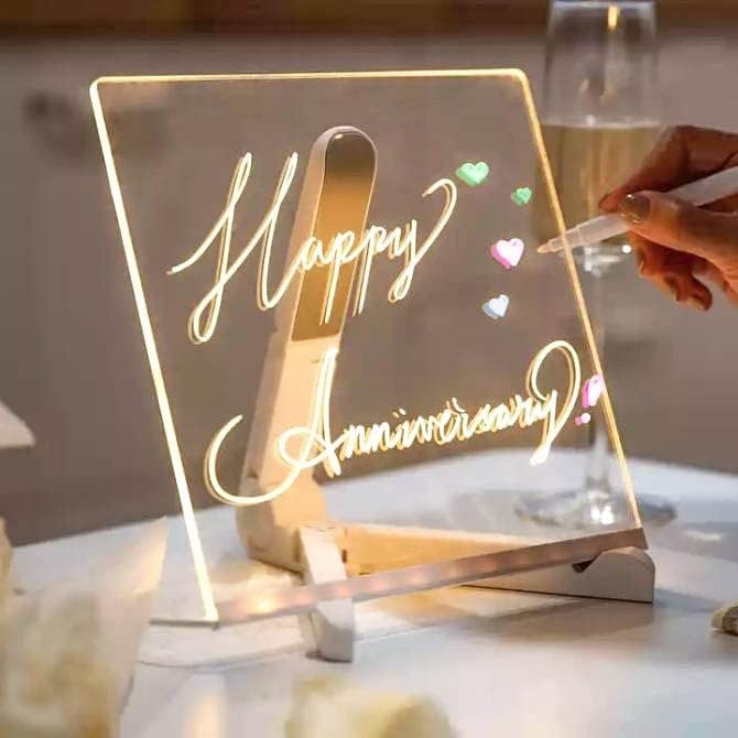 Drixon DIY 3D Acrylic Writing Pad with Pen, LED Message Board Table Lamp for Study, Office, Home Decor & Gifts