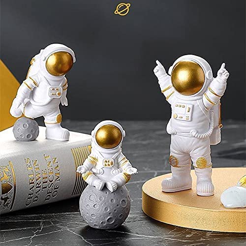 Starmaze® Resin Astronaut Spaceman Figurine Ornament for Home Office Desktop Decor, Set of 3 - Golden