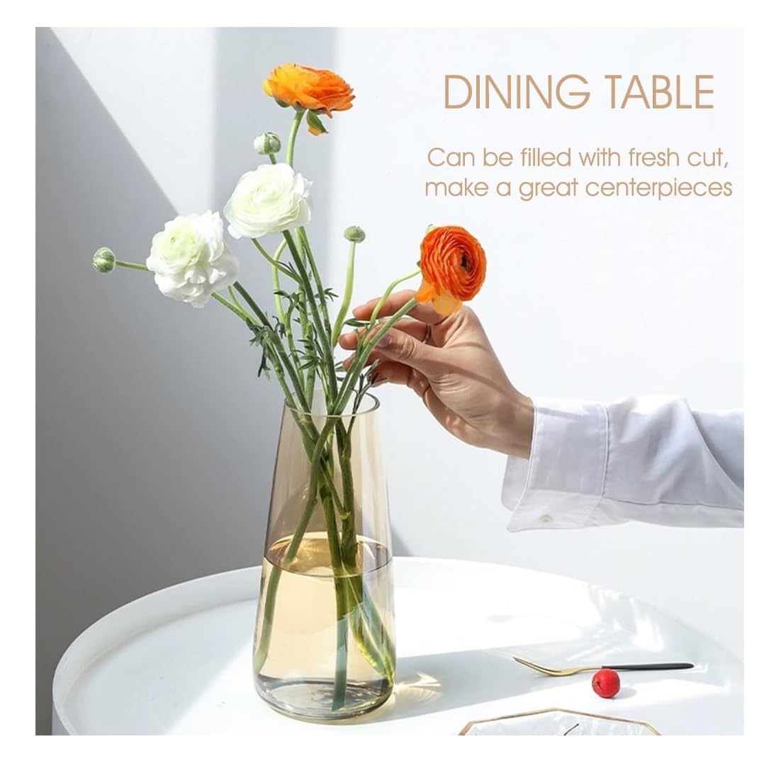 SPECTRA Decorative Crystal Amber Glass Vase for Flowers, Plants, Home & Office Table Décor, 9-Inch Sturdy Luster Vase