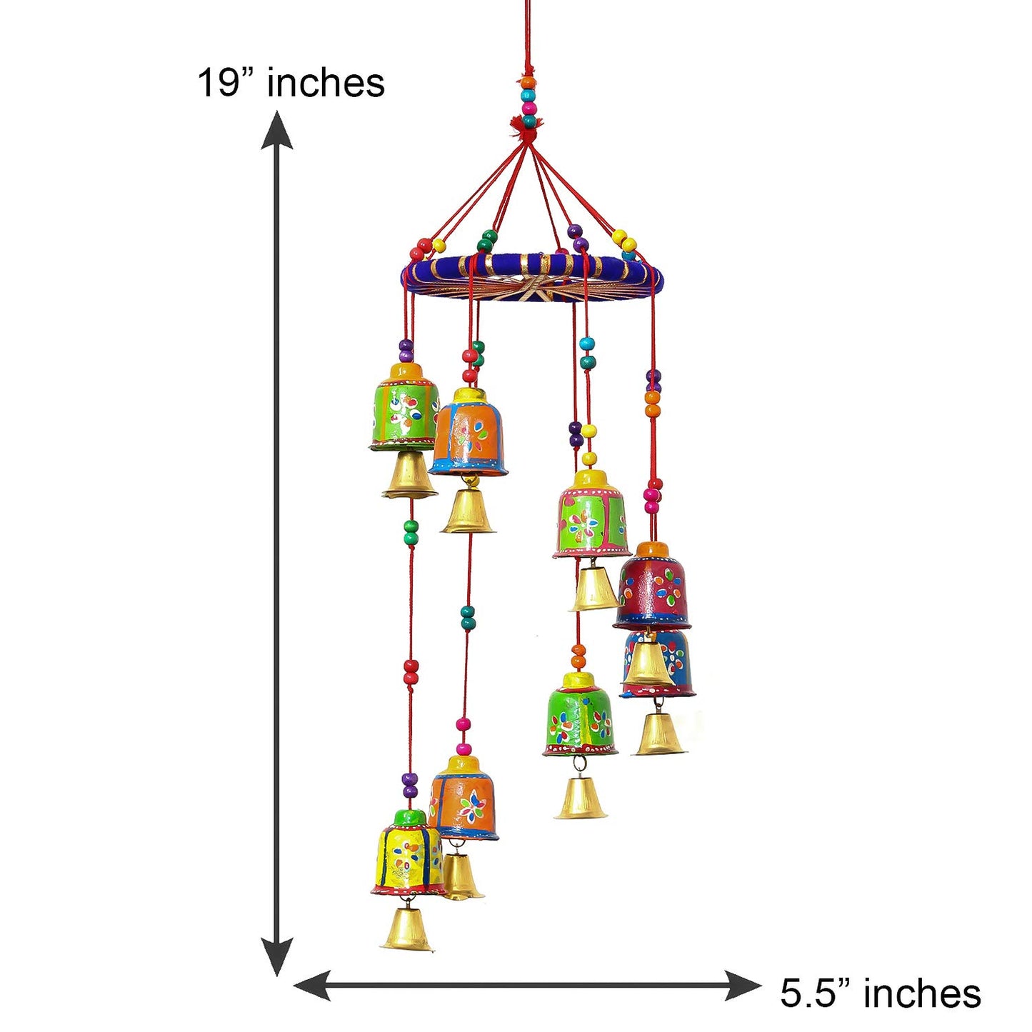 EternaCraft Multicolour Handcrafted Hanging Bells Wind Chimes Showpiece for Home Décor & Festive Gifting