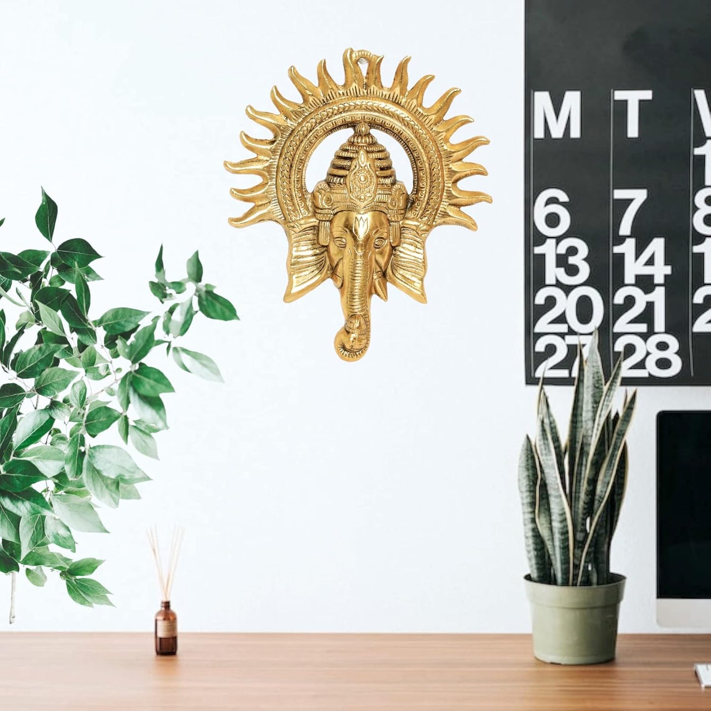 KreviaCraft Metal Ganesha Ji Statue, Ganpati Wall Hanging Sculpture for Home, Office & Gift Décor, 20 cm