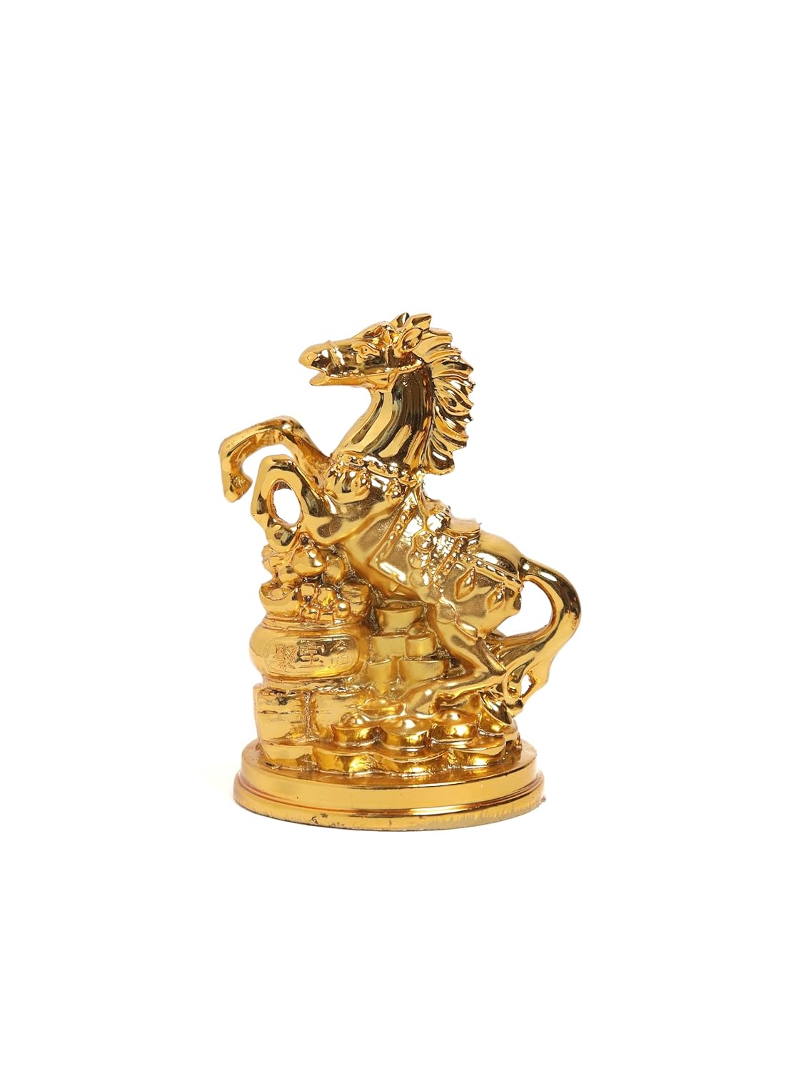 The Shining Aura Feng Shui Golden Horse with Raised Legs and Wealth Pot Statue for Home Decor, 4 Inch