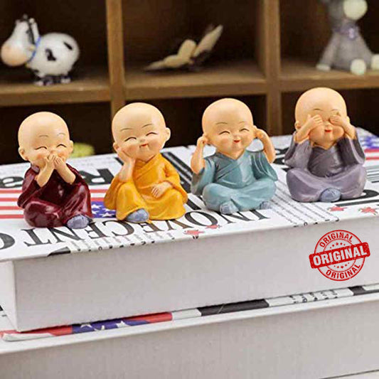 Tranquil Relics Set of 4 Miniature Buddha Monk Resin Statues for Home Decoration and Thoughtful Gifts