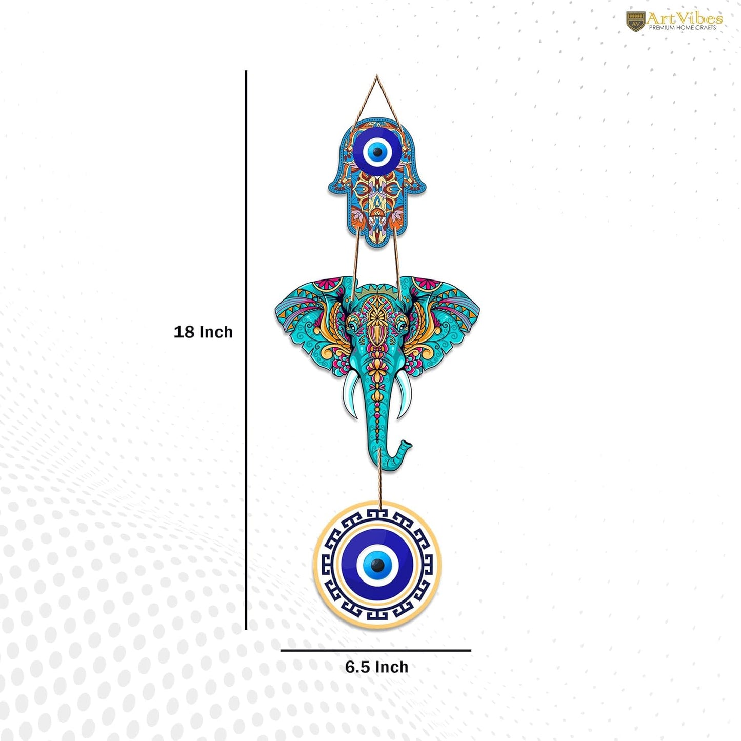 Arthome Designer Elephant Wooden Wall Hanging & Hamsa Hand Decor for Living Room, Peace Charm Accent