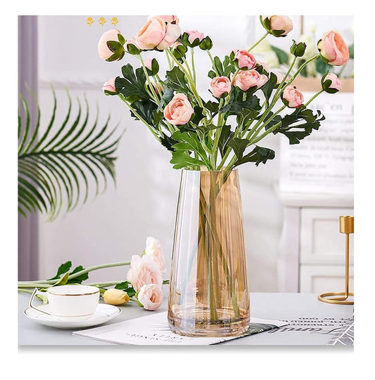 SPECTRA Decorative Crystal Amber Glass Vase for Flowers, Plants, Home & Office Table Décor, 9-Inch Sturdy Luster Vase