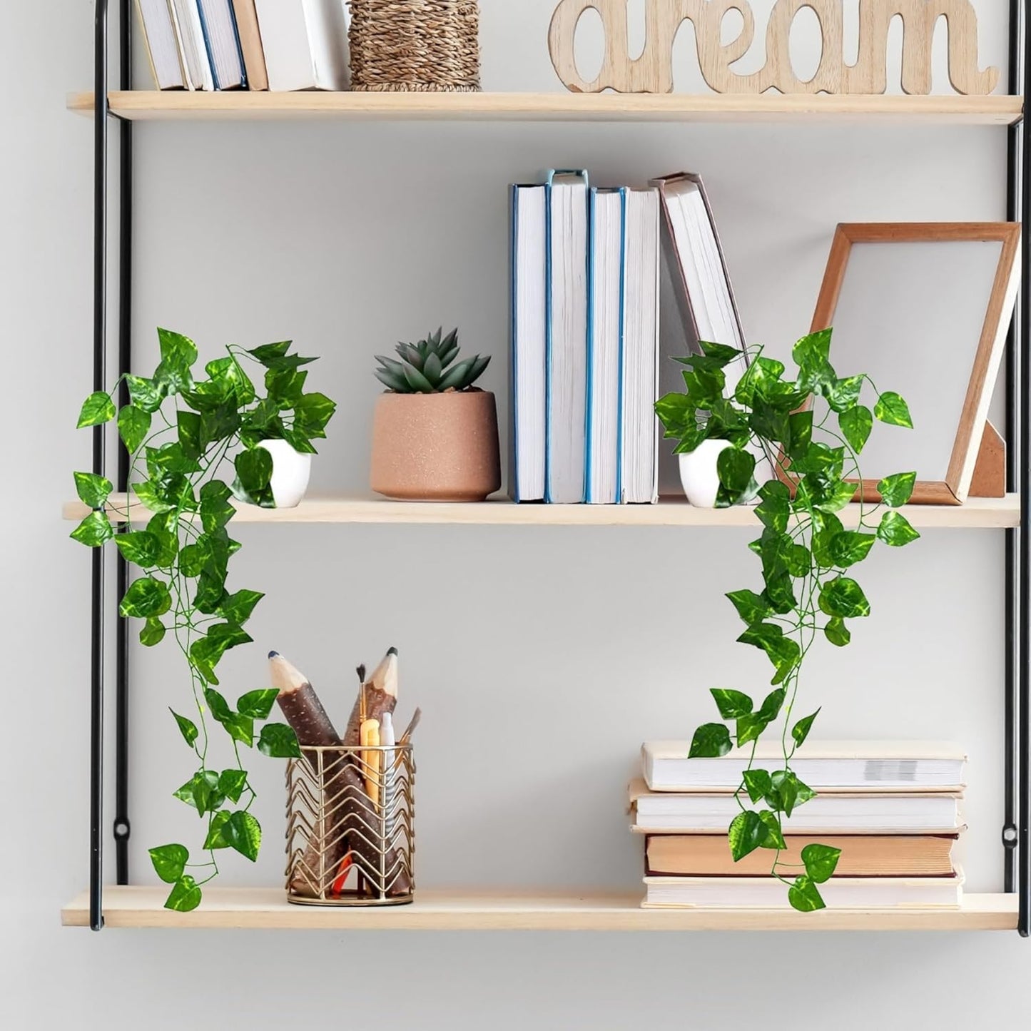 Frolica Plastic Artificial Vine Plants with Pots, Natural Touch & Feel, Pack of 2, 45 cm, Home & Office Décor