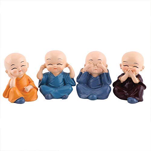 Tranquil Relics Set of 4 Miniature Buddha Monk Resin Statues for Home Decoration and Thoughtful Gifts