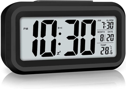AUREVO Digital Alarm Clock with Auto Sensor, Date & Temperature Display, Compact Desk Clock for Home & Office
