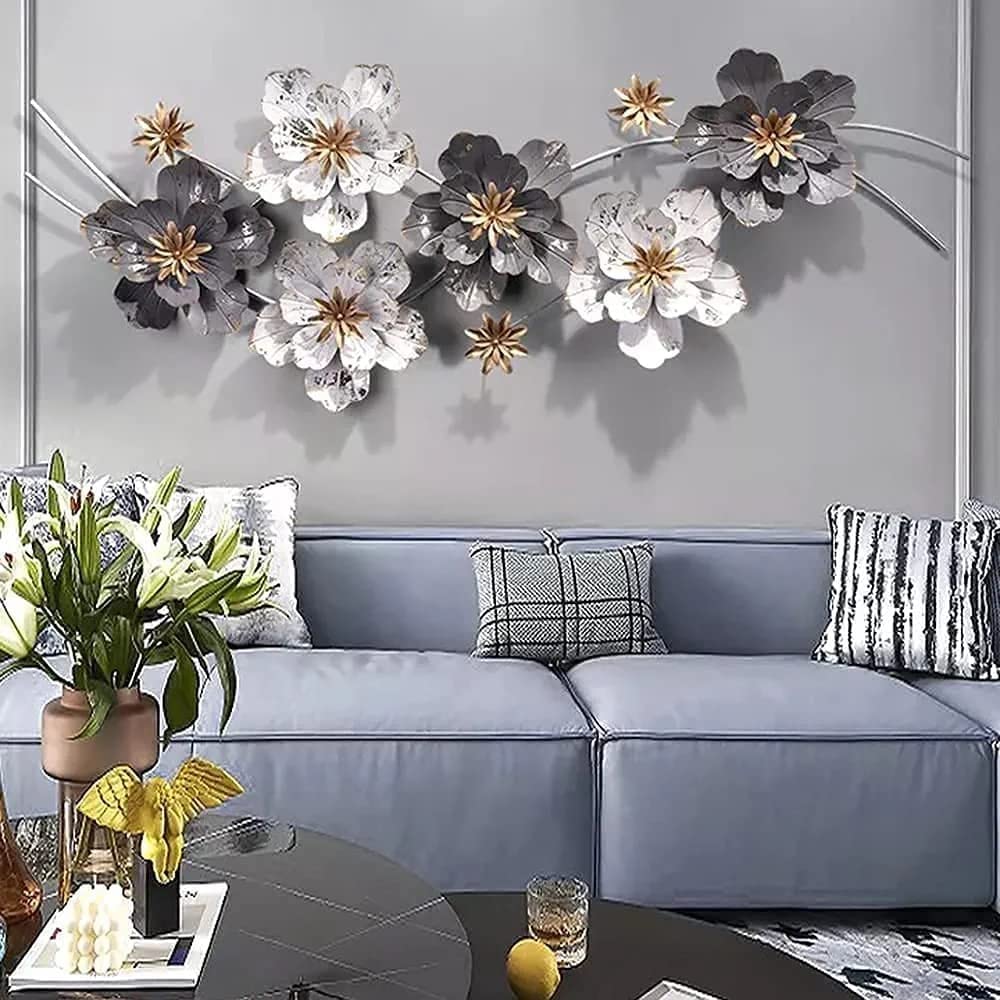 RAVENTO STORE 70 Cm Metal Abstract Figures Wall Sculpture for Home Decor, Living Room & Bedroom (Grey White)