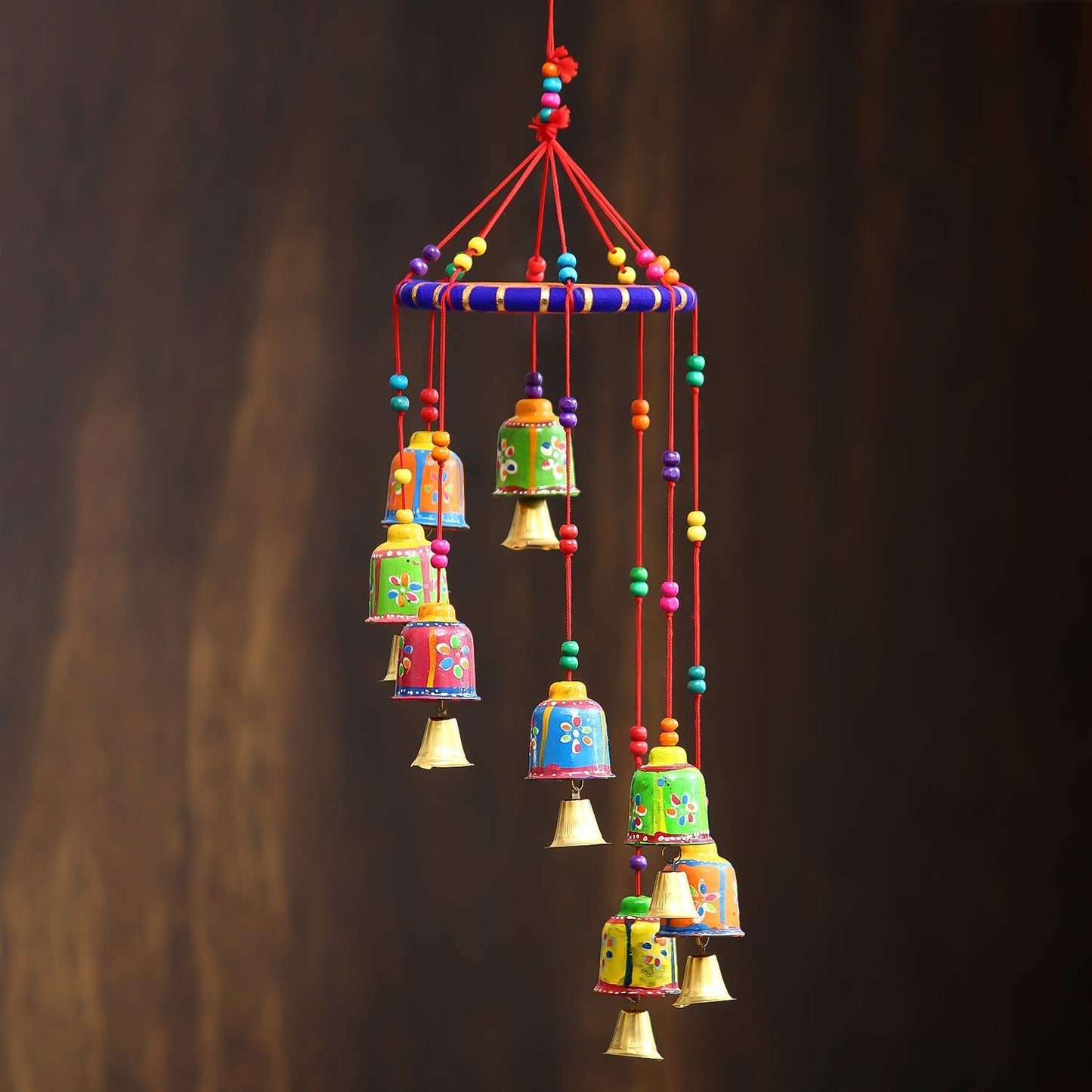 EternaCraft Multicolour Handcrafted Hanging Bells Wind Chimes Showpiece for Home Décor & Festive Gifting