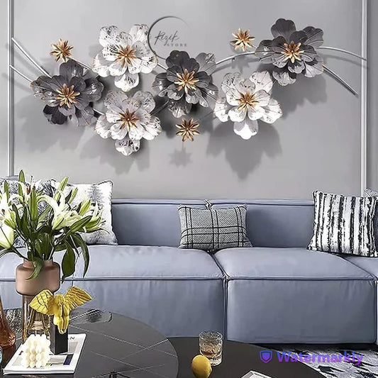 RAVENTO STORE 70 Cm Metal Abstract Figures Wall Sculpture for Home Decor, Living Room & Bedroom (Grey White)