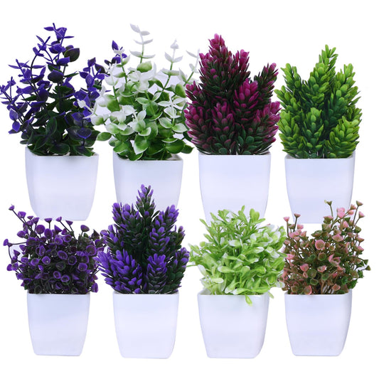 Amazora Artificial Plants with Pot | Realistic Look | Durable Plastic | No Maintenance | Home Decor Pack of 8