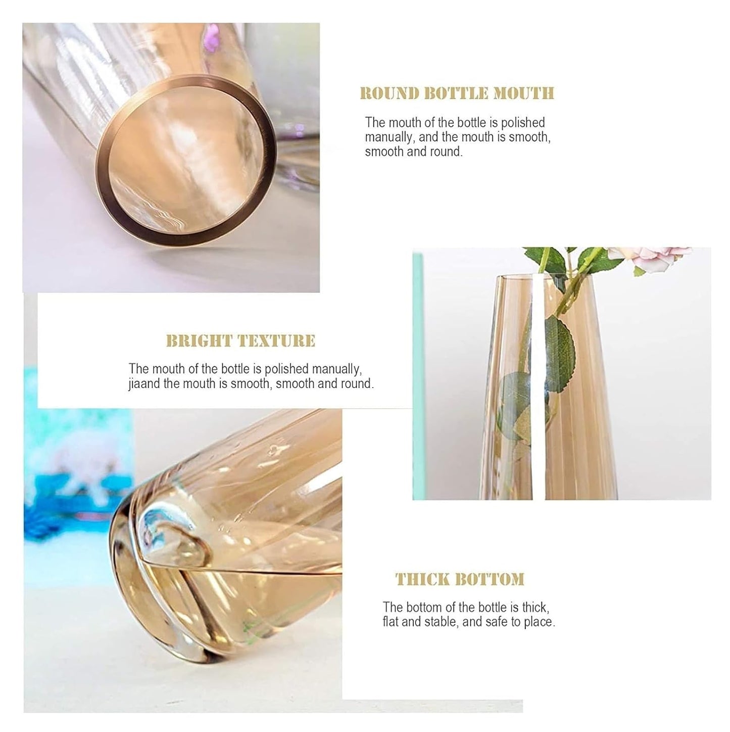 SPECTRA Decorative Crystal Amber Glass Vase for Flowers, Plants, Home & Office Table Décor, 9-Inch Sturdy Luster Vase