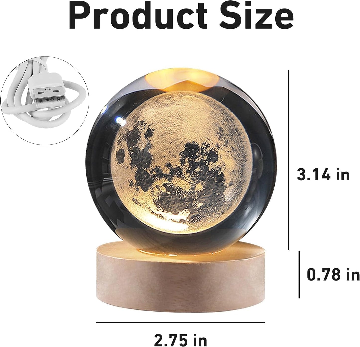 Delsiora Crystal Ball Universe & Moon LED Night Light Combo with Wooden Base for Home Décor & Gifts