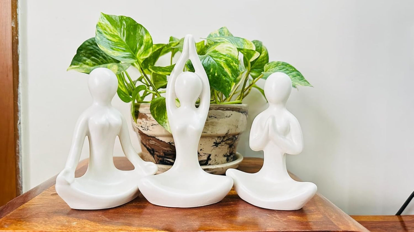 Craftora Home Decor Modern Art Lady Yoga Posture Showpieces Set of 3 for Living Room, Office & Gift