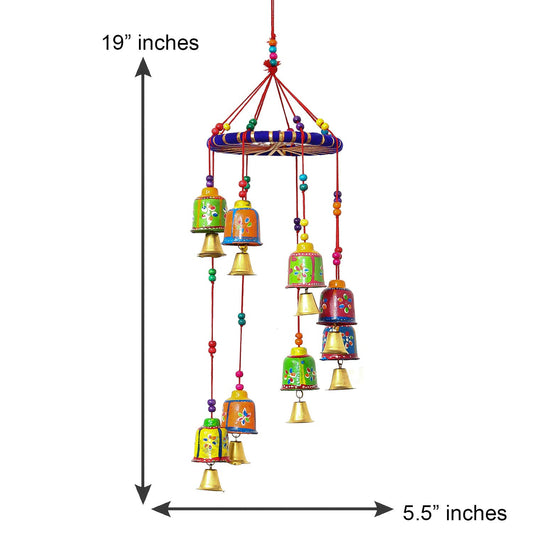 EternaCraft Multicolour Handcrafted Hanging Bells Wind Chimes Showpiece for Home Décor & Festive Gifting