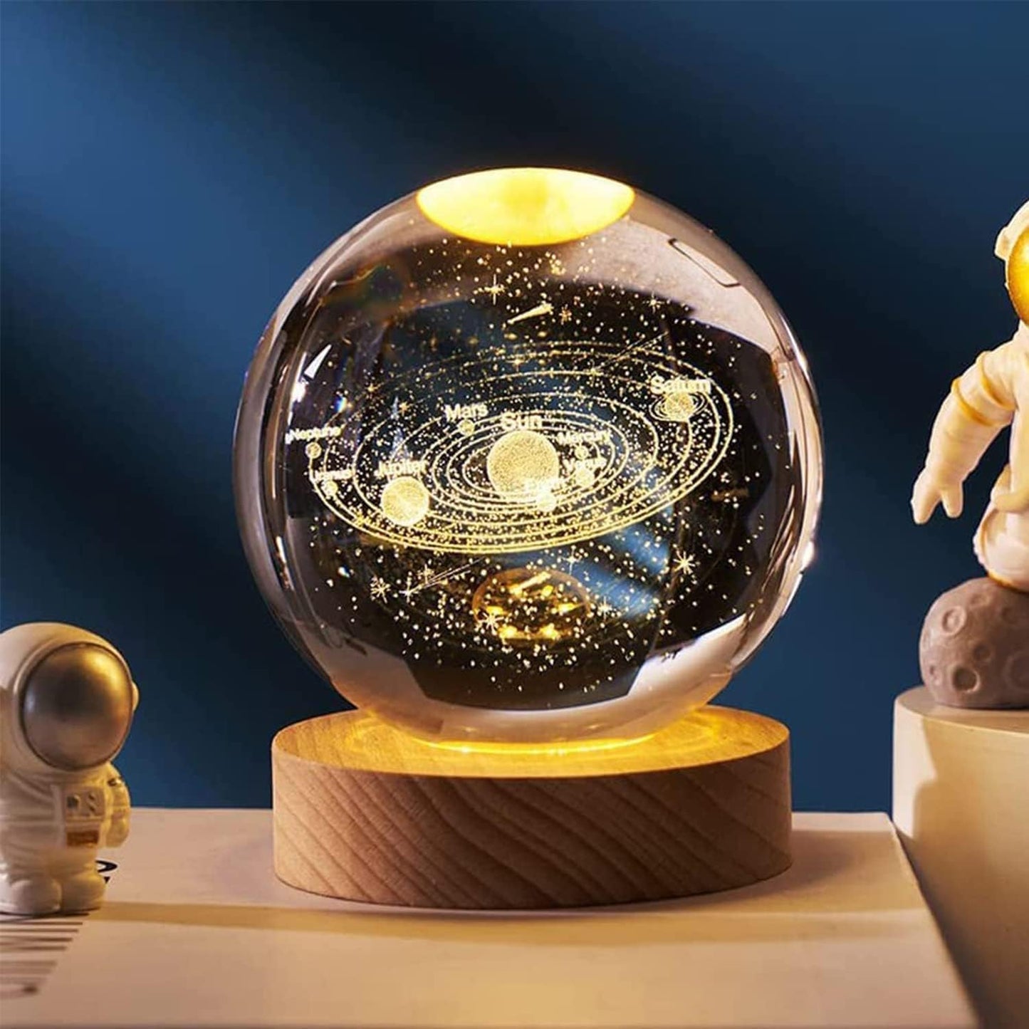 Delsiora Crystal Ball Universe & Moon LED Night Light Combo with Wooden Base for Home Décor & Gifts