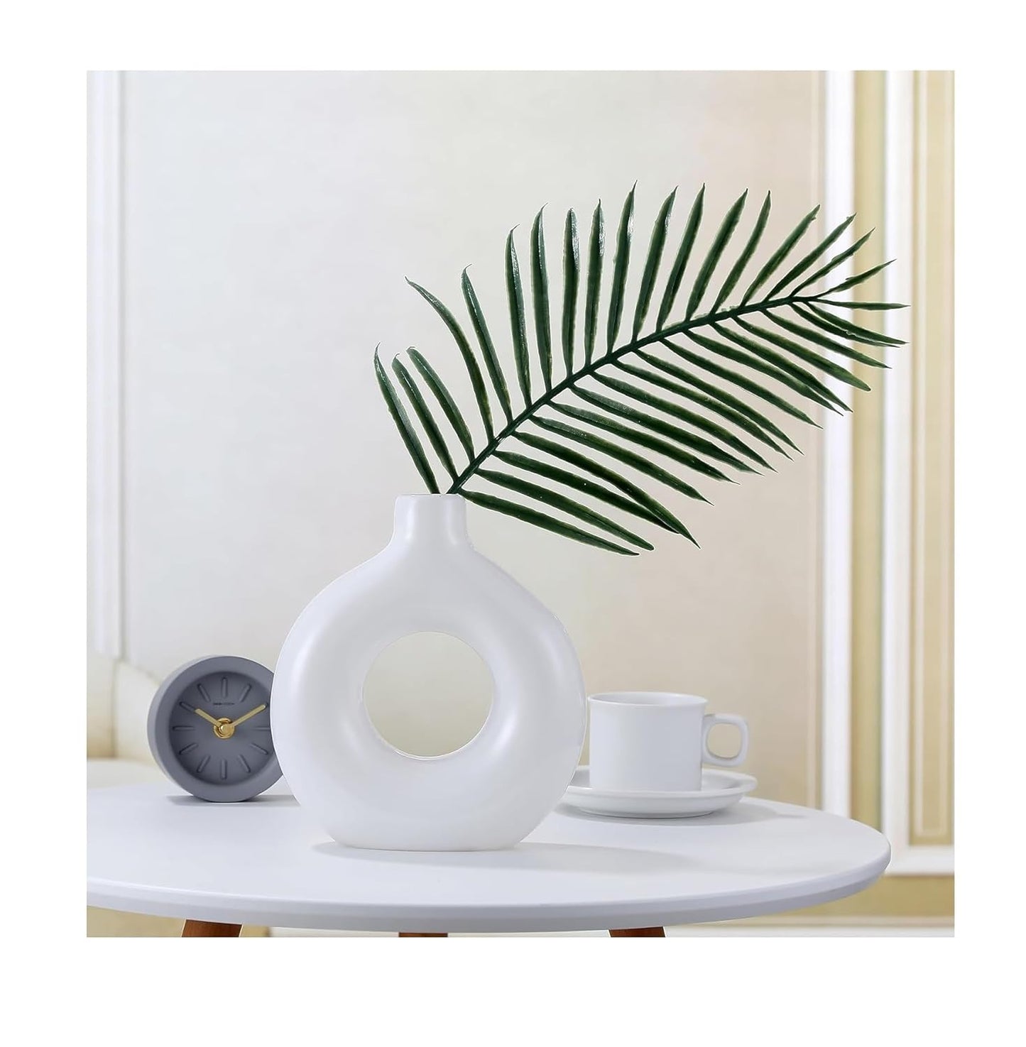 SOLVINA White Ceramic Donut Vase, 6 Inch Modern Flower Vase for Pampas Grass, Dried Flowers, Home & Office Decor
