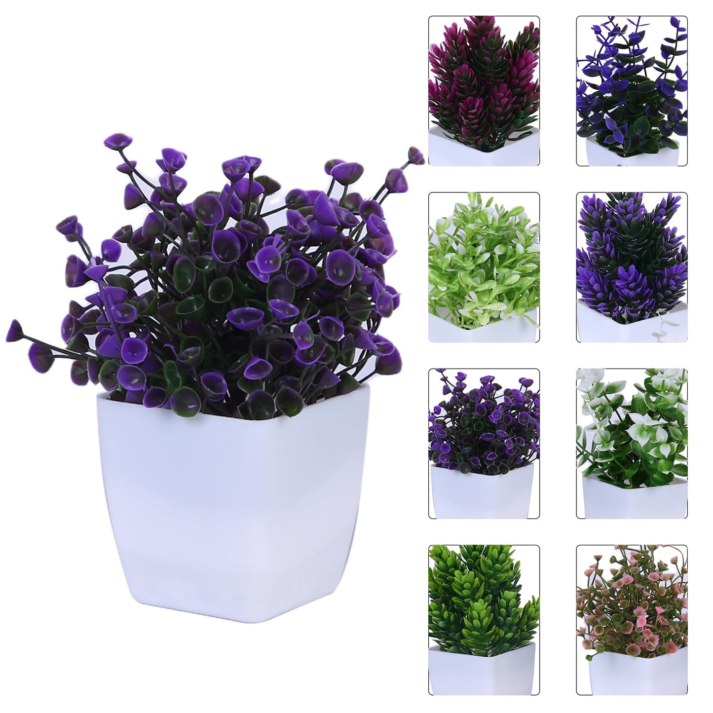 Amazora Artificial Plants with Pot | Realistic Look | Durable Plastic | No Maintenance | Home Decor Pack of 8