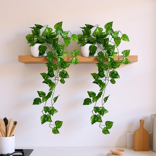 Frolica Plastic Artificial Vine Plants with Pots, Natural Touch & Feel, Pack of 2, 45 cm, Home & Office Décor