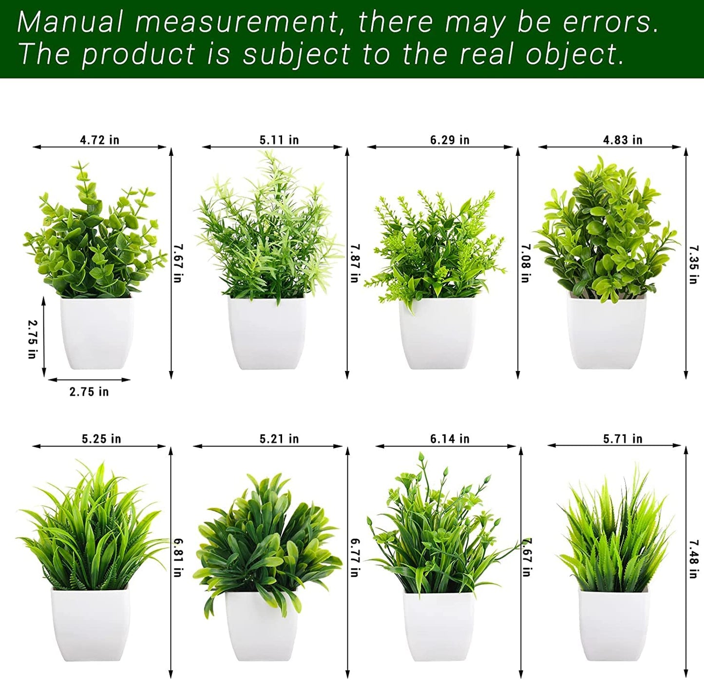 Denvora Artificial Potted Plants Set of 8, Small Faux Eucalyptus Houseplants for Home, Office & Farmhouse Decor