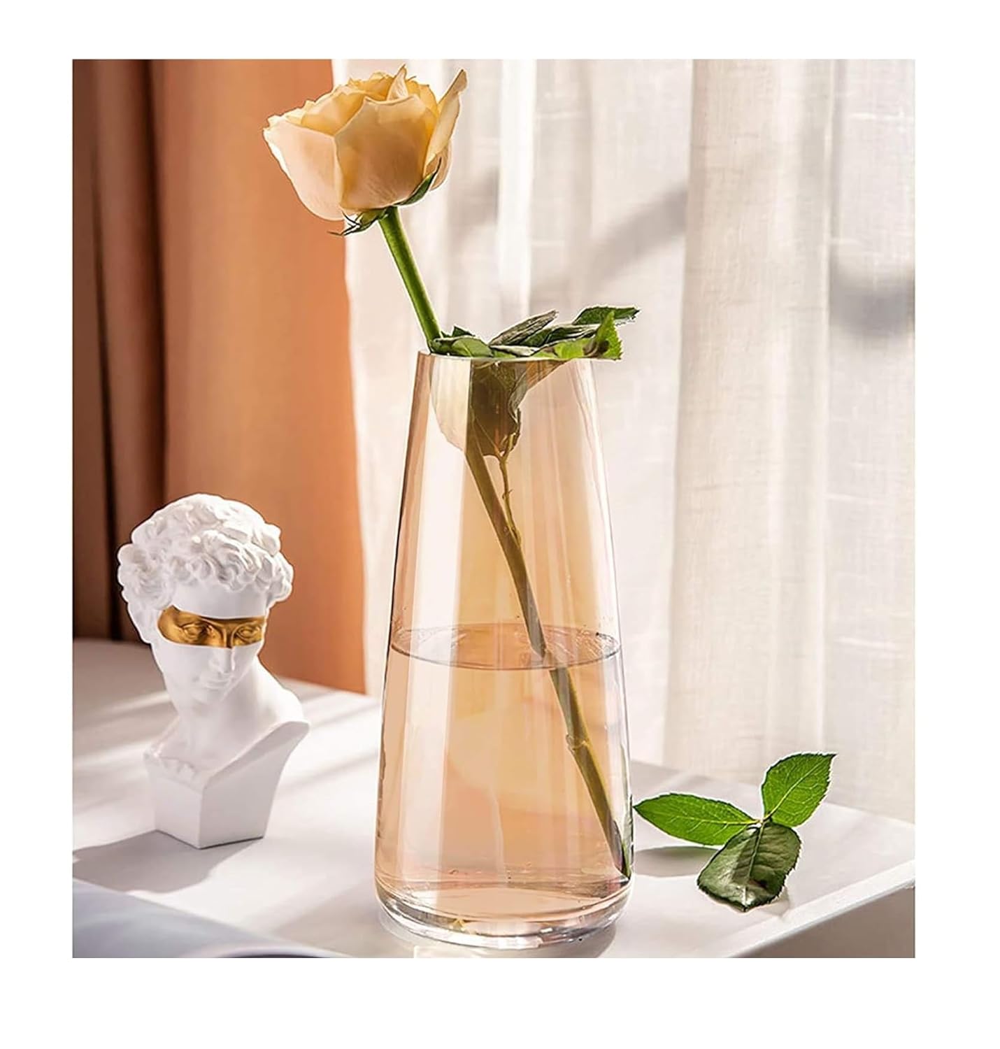 SPECTRA Decorative Crystal Amber Glass Vase for Flowers, Plants, Home & Office Table Décor, 9-Inch Sturdy Luster Vase