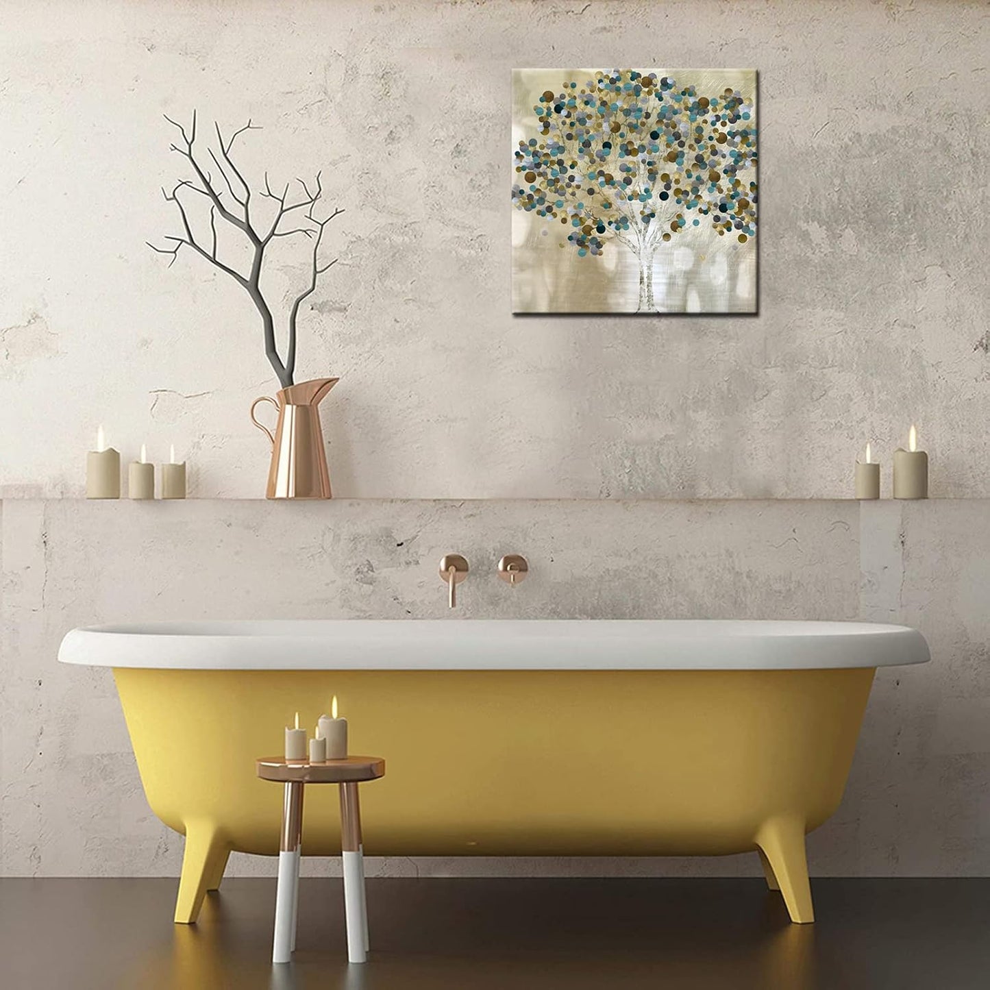 Briora Abstract Tree Canvas Wall Art in Gold and Blue, Modern Artwork Print for Living, Dining & Bedroom Décor, Ready to Hang 24x24 Inch