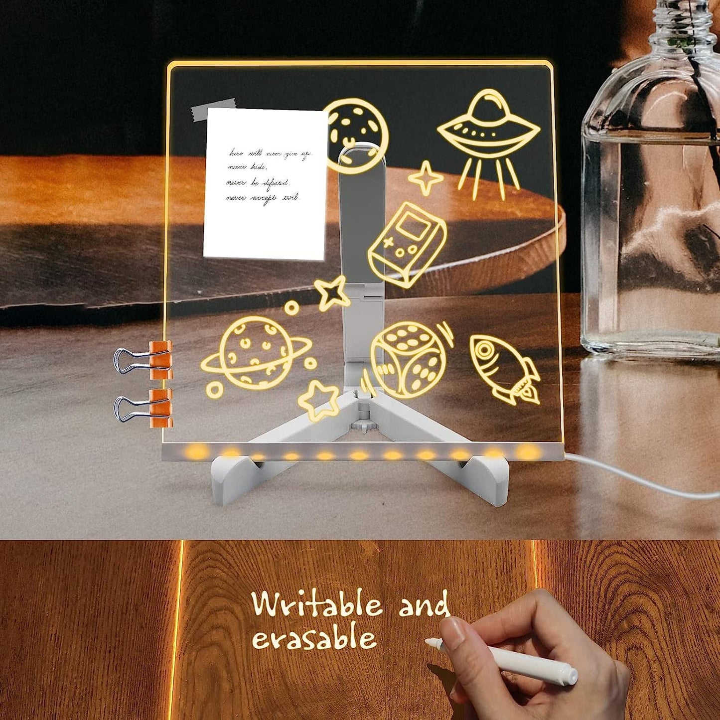 Drixon DIY 3D Acrylic Writing Pad with Pen, LED Message Board Table Lamp for Study, Office, Home Decor & Gifts
