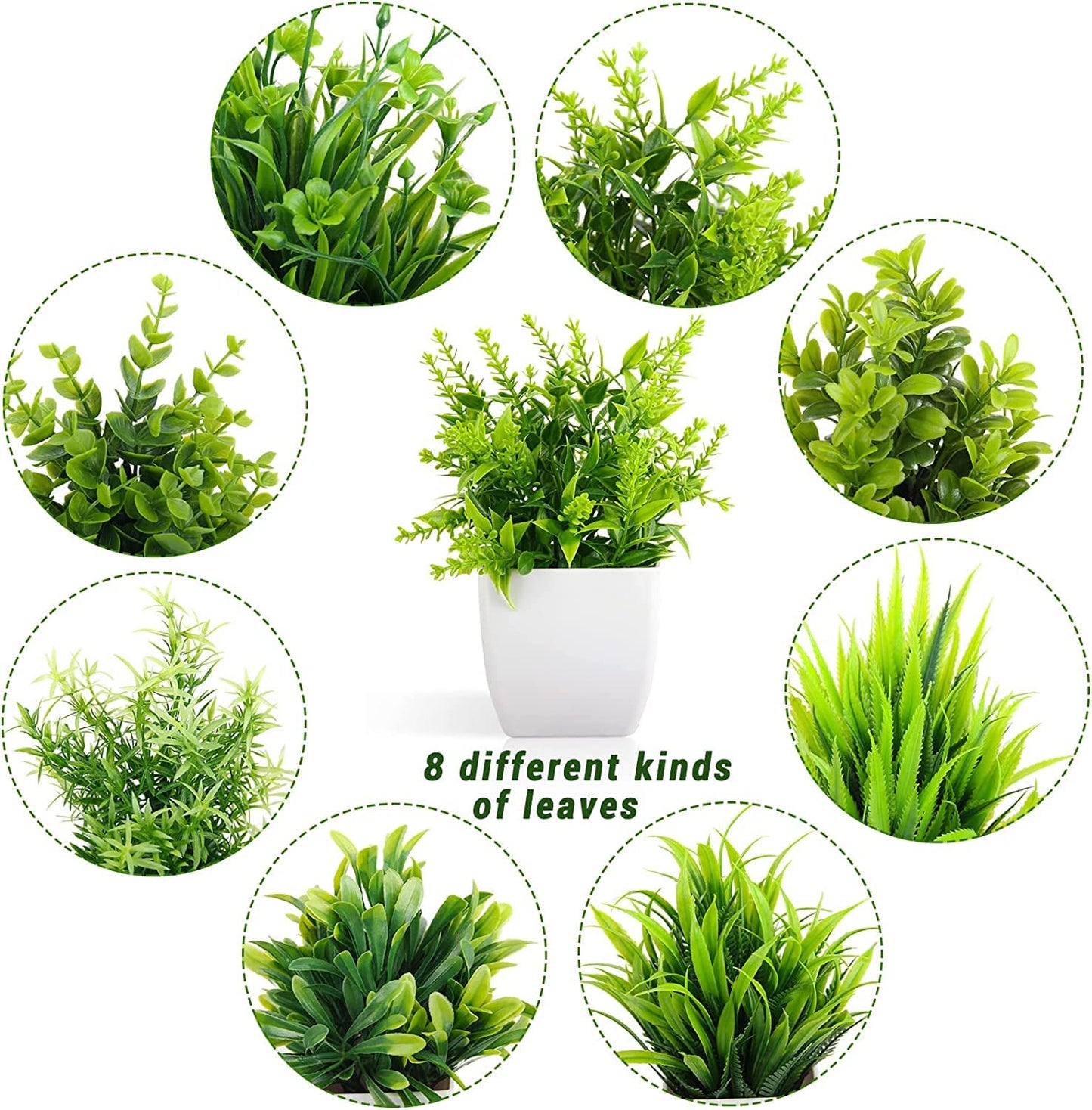 Denvora Artificial Potted Plants Set of 8, Small Faux Eucalyptus Houseplants for Home, Office & Farmhouse Decor