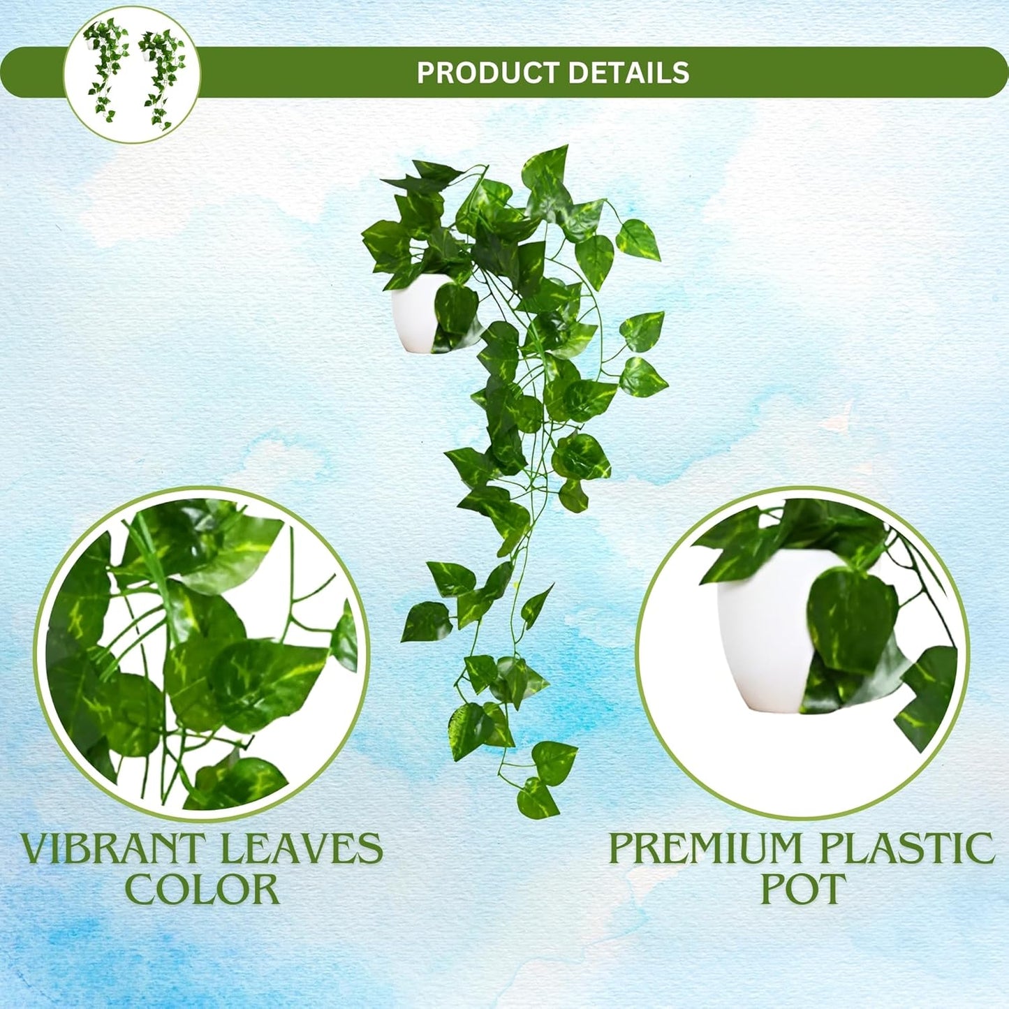 Frolica Plastic Artificial Vine Plants with Pots, Natural Touch & Feel, Pack of 2, 45 cm, Home & Office Décor
